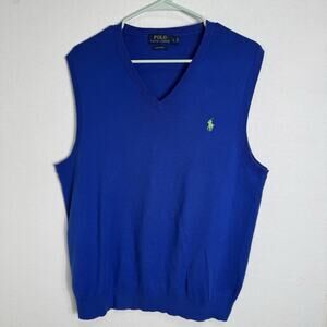 Polo Ralph Lauren Blue Pima Cotton Golf Sweater Vest Mens L V-Neck Knit Pullover
